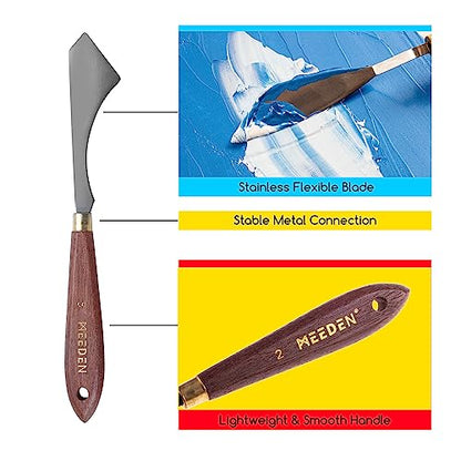 MEEDEN 5 Pieces Painting Knife Set Versatile Stainless Steel Spatula Palette Knife Oil Painting Accessories Mixing Scraper for Oil, Paint Color Mixing, Acrylic Painting