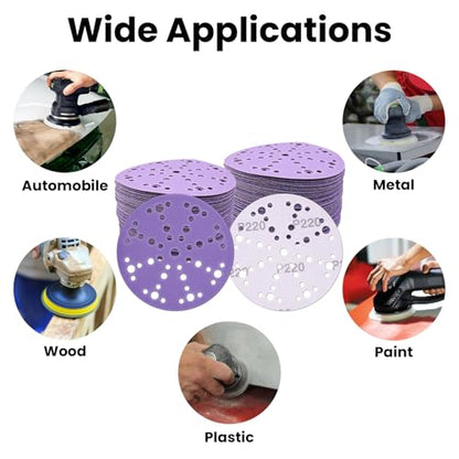 6 Inch 49 Hole Ceramic Sanding Discs 220 Grit, 50 Pack - style: 220 Grit