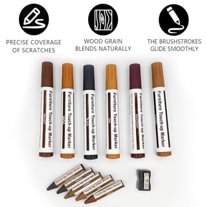 GOODTAKE Furniture Repair Kit Wood Markers Wax Sticks, for Stains, Scratches, Wood Floors, Tables, Desks, Carpenters, Bedposts, Touch Ups, and Cover Ups (Furniture Repair Kit)