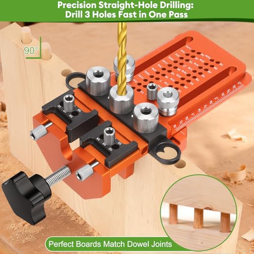 Dowel Jig Kit with Quick Positive Stop & Clamp, ADJ Doweling Jig