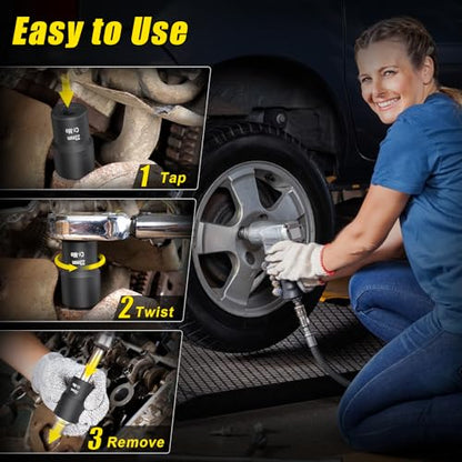 Topec Bolt Extractor Set, 10 Piece Lug Nut Remover Socket Tool, 1/2" Drive Impact Wheel Lock Removal Kit for Removing Damaged, Dead, Rusted, Rounded-Off Bolts, Lug Nuts & Screws - size: 10 PCS