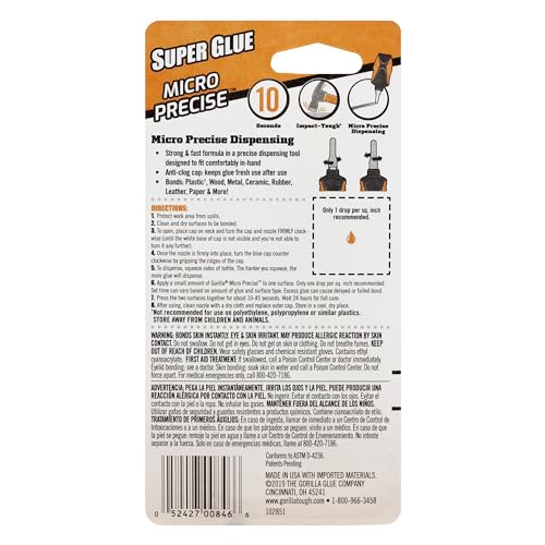 Gorilla Micro Precise Super Glue, Clear, 5.5 g, All Purpose - size: Pack of 1, style: Liquid