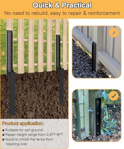 Fence Post Anchor Kit, Heavy Duty Metal Steel Post Repair Kit, Fence Post Anchor Stakes Ground Spike for Repairing Tilted/Broken Wood Post, Metal-Plate Style, 1 Pack - size: Metal-Plate-1