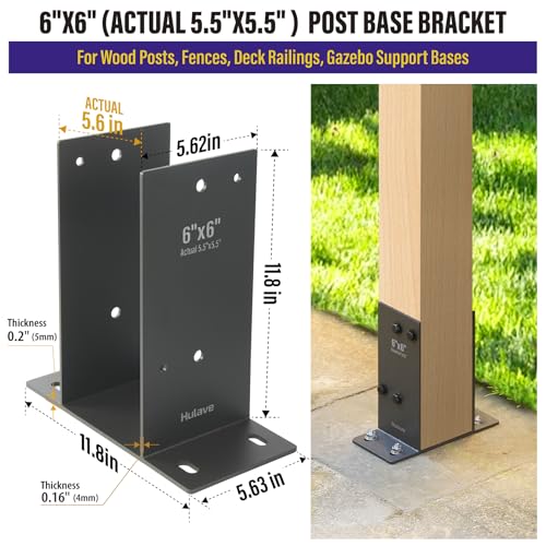 Hulave 1Pack Stainless Steel 6 x 6 (Actual: 5.5" x 5.5") Post Base, Suitable for Terrace Railing, Fence, Gazebo, Porch, etc Concrete Support Anchor Base Post Anchor Bracket (Dark Gray) - size: 6"x6" (Actual 5.5"x5.5")