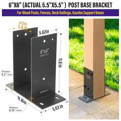 Hulave 1Pack Stainless Steel 6 x 6 (Actual: 5.5" x 5.5") Post Base, Suitable for Terrace Railing, Fence, Gazebo, Porch, etc Concrete Support Anchor Base Post Anchor Bracket (Dark Gray) - size: 6"x6" (Actual 5.5"x5.5")