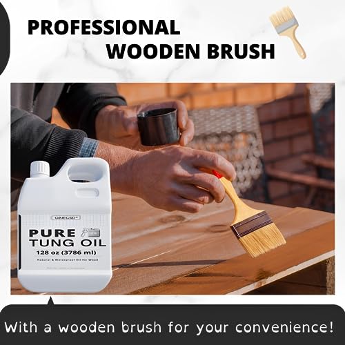 16oz 100% Pure Tung Oil with Brush, Food Safe Waterproof Low Odor - size: 16 FI Oz