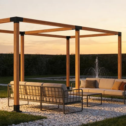 Pergola Kit with 3-Way Brackets & 4-Way Corner Brackets - size: 18-Pc Flat kit: 4P 3-Way+2P 4-Way+ 6P Base&Cover