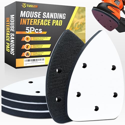 5 Pack Mouse Detail Sanding Interface Pad Hook and Loop - Triangle Sanding Pads with 5 Holes Foam Interface - Mouse Sander Sandpaper Backing Pad for Flexibility & Balancing Sanding Pressure