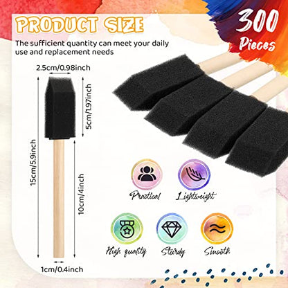 Baderke 300 Count 1 Inch Foam Sponge Brushes for Painting