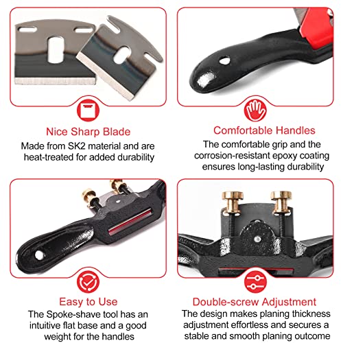 9" 10" Adjustable Spokeshave Kit with 6pcs Metal Blade, Woodworking Plane