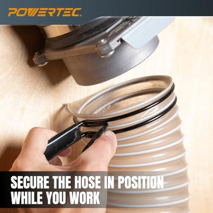 POWERTEC 5 Inch Double Loop Hose Clamps for Dust Collection Hose and Dryer Vent Hose, Quick Release Spring Clamps for Dust Collector and Dust Collection Fittings, 2 pack (70410) - size: 5 Inch, style: Double loop clamps (2 PK)