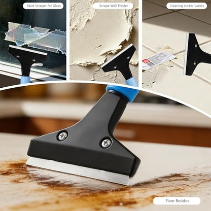 4-Inch Razor Blade Floor Scraper, Long Handle Heavy Duty 37-51.5 Inch - size: 37in