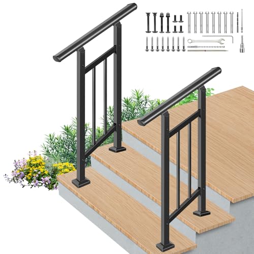 Upgrade 2 Pack Handrails for Outdoor Steps, Adjustable 2 Step Stair Railing - size: 2 Steps, style: Fence Set