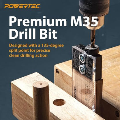 POWERTEC Dowel Jig Kit, Doweling Jig Kit 1/2", Self Centering Dowel Jigs Woodworking, Laser Cut Witness Mark, with Depth Scale, Drill Guide Dowel, Cobalt M-35 Drill Bit & Split Ring Stop Collar 71717 - style: 1/2" Doweling Jig Kit w/ Bit & Collar