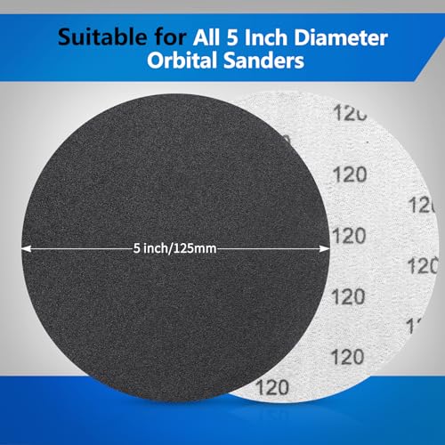VIBRATITE 120 Grit 5 Inch Hook & Loop Sanding Discs, 70PCS - size: 5 Inch (120 Grit)