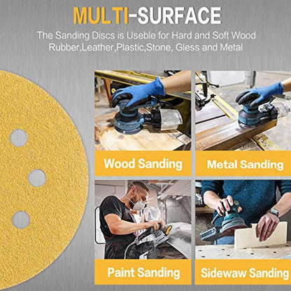 100PCS 5 Inch Sanding Discs 100 Grit Random Orbit Sander Sandpaper - style: Advanced Aluminum Oxide