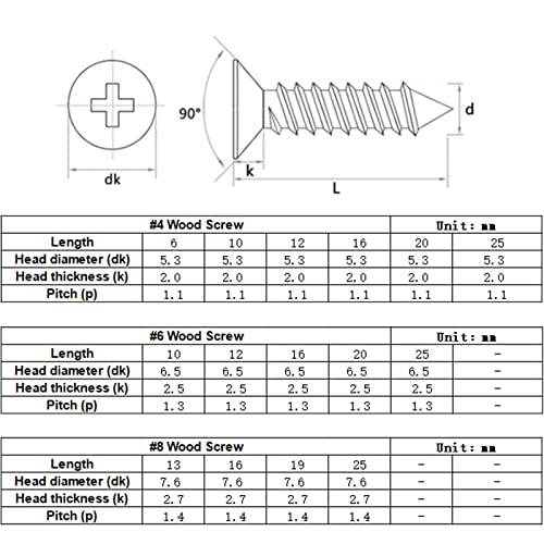 200PCS #6 x 1/2" Wood Screws, 18-8 (304) Stainless Steel Flat Head Phillips Self Tapping Sheet Metal Screws (3/8" to 1" Available) - size: 200PCS #6 x 1/2"
