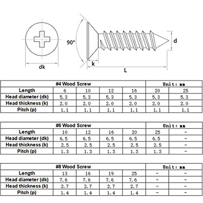 200PCS #6 x 1/2" Wood Screws, 18-8 (304) Stainless Steel Flat Head Phillips Self Tapping Sheet Metal Screws (3/8" to 1" Available) - size: 200PCS #6 x 1/2"