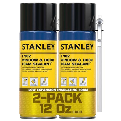 Stanley F902 Window & Door Foam Sealant (2x12 Oz.) – Low Expansion Polyurethane Insulating Spray Foam | Gaps and Cracks Filler for Window & Door Frames, Waterproof Sealant with Straw | 12 Oz. 2 Pack - size: 2 Pack