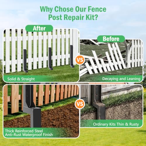 4 Pack Fence Post Repair Kit,Heavy Duty Fence Post Anchor Ground Stakes,Can Quickly Repair Various Types of Fence Posts