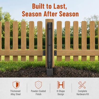 Fence Post Repair Kit, Anchor Ground Stakes for Repair Tilted, Broken Wood Fence Post with Install Accessoris (4 PCS) - color: Black