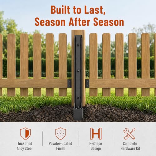 Fence Post Repair Kit, Anchor Ground Stakes for Repair Tilted, Broken Wood Fence Post with Install Accessoris (6 PCS) - color: 6 Black