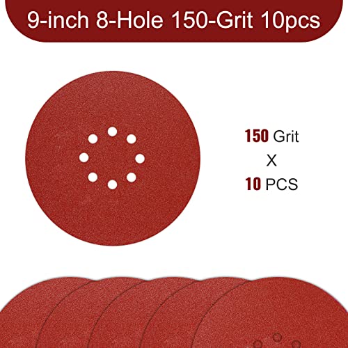 Awutzut 9 inch Sanding Discs 150 Grit 8 Holes Hook and Loop Sandpaper for Drywall Sander 10Pack - style: 150 Grit
