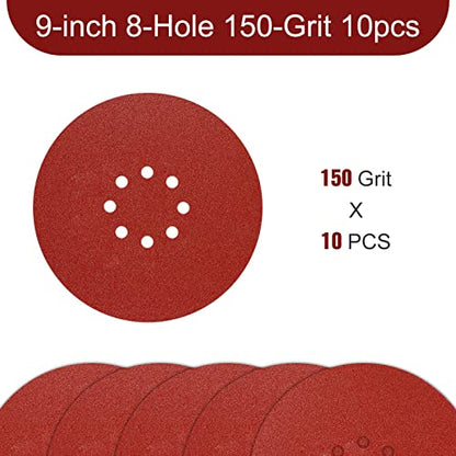 Awutzut 9 inch Sanding Discs 150 Grit 8 Holes Hook and Loop Sandpaper for Drywall Sander 10Pack - style: 150 Grit