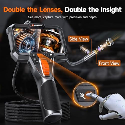 FOXWELL Dual Lens Two-Way Articulating Borescope, 1080P Endoscope Camera - size: 5.3FT