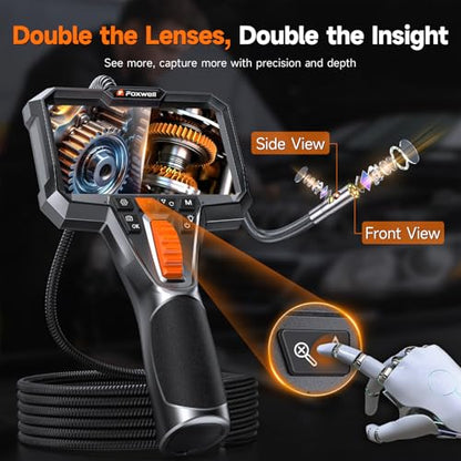 FOXWELL Dual Lens Two-Way Articulating Borescope, 1080P Endoscope Camera - size: 5.3FT