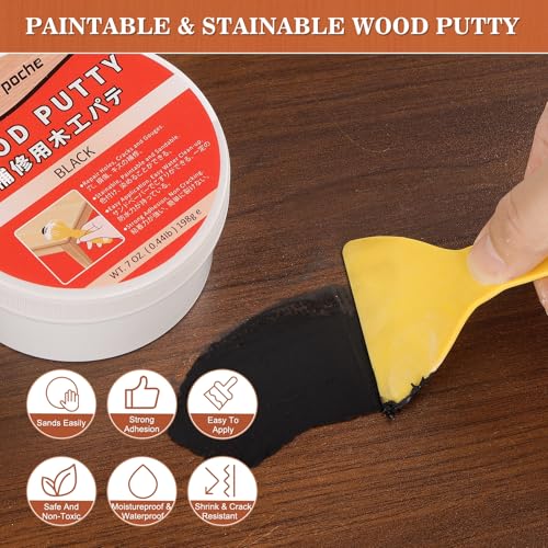 Wood Filler Putty Black Paintable, Stainable, Sandable Repair Kit 7 Ounce - color: Black