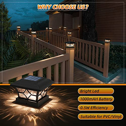 APONUO 4x4 Solar Post Cap Lights 4 Pack - 6x6 Post Cap Solar Light, 2-Mode, IP64 Waterproof, Post Lights Solar Powered for 4x4 5x5 6x6 Wood/Vinyl Posts, Black - color: Black, size: 4 Pack