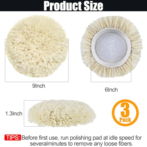 3 PCS Wool Buffing Polishing Pads 6 Inch, Natural Wool Cutting Pads with Hook and Loop Backing Compound & Polishing for Automotive Car Boats Glass Furniture Repair - size: 6" -3P