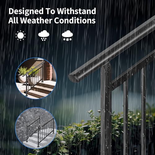 Upgrade 2 in 1 Stair Handrails, Adjustable 2 Pack 4 Step Deck Railing Kits - size: 4 Steps, style: Fence Set