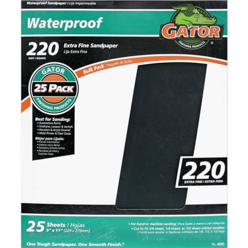 Gator 9" x 11" Waterproof Sanding Sheets, 220 Grit, 25 Pack, Black - size: 220 Grit
