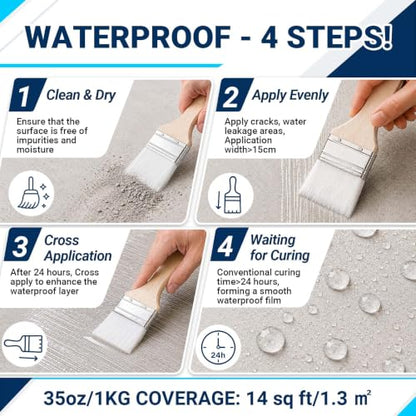 Clear Waterproof Sealant, SUWHXUE 35oz/1KG Water-Based Transparent Waterproof Leak Repair Coating, Invisible Flexible Sealant for Concrete Walls Wood Metal Roof Water Sealer Indoor & Outdoor - size: 35 Oz