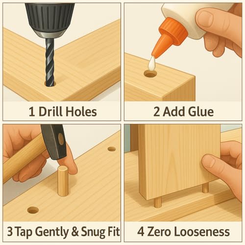 100 pcs 1/4" x 2" Wooden Dowel Pins, Hardwood, Kiln-Dried Fluted & Beveled Design for Easy Insertion for Woodworking, Furniture, Crafts & DIY Projects (M6 x 50) - size: 1/4" x 2"
