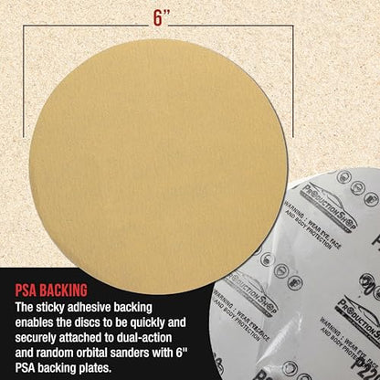 ProductionShop Premium 240 Grit 6" PSA Gold Sanding Discs, Box of 100 - Self Adhesive Stickyback Abrasive Sandpaper for DA & Random Orbital Sanders - Sand Auto Paint Metal, Wood Woodworking Furniture - style: 240 Grit