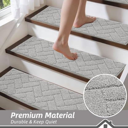BEQHAUSE Non Slip Stair Treads for Wooden Steps 28" x 9", 4pcs, Grey - color: Grey - Geometric, size: 28 in X 9 in (4 Pieces)
