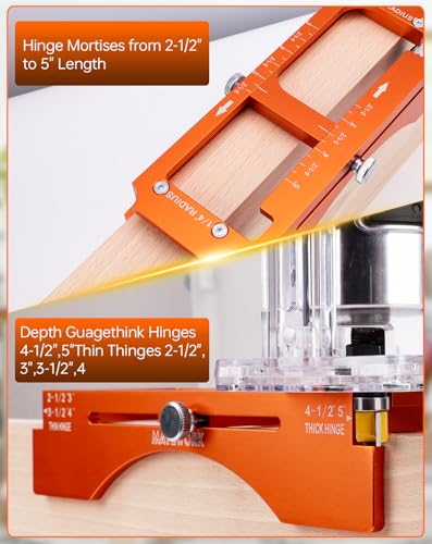 Door Hinge Jig & Installation Tool, Anodized Aluminum Router Template for 3” to 5” Hinges (1/4” & 5/8” Radius) - Complete Door Knob & Deadbolt Mortise Drilling Guide Tool Set