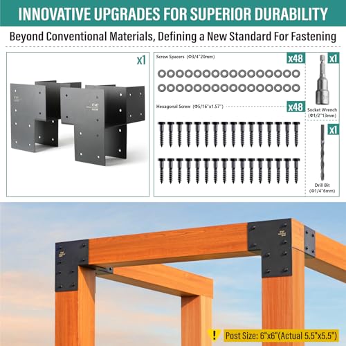 4 Pack 6''x6'' (Actual Size 5.5''x5.5'') Heavy Duty Stainless Steel Corner Post Caps Tie Bracket, Fit Connecting Wood Gazebo, Deck Patio Post and Wood Beams Bracket. (Black) - size: Corner 6"x6"(Actual 5.5"x5.5")