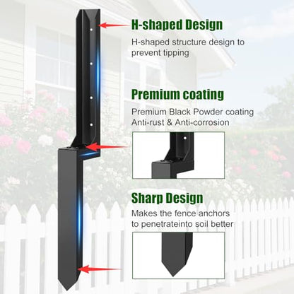 2 Pcs Fence Post Repair Kit – Heavy Duty Metal Ground Stakes for Wood Post Support, Fix Tilted or Broken Fence Posts – Durable Anchor Stabilizer for Outdoor Garden, Yard, and Farm Fencing