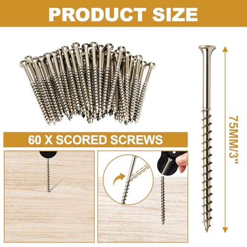 60 Pack Squeaky Floor Repair Screws, Steel, Breakaway Design
