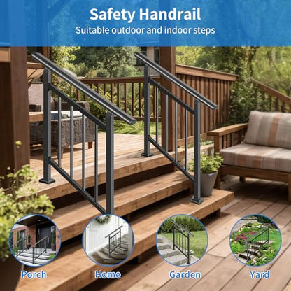 Upgrade 2 in 1 3 Step Stair&Horizontal Handrails, Adjustable 40"x38" Stair Railing Kits, Black Wrought Iron Hand Rails for Outdoor Steps,Concrete Step, Porch Railing, with Installation Kit - size: 3 Steps, style: Fence