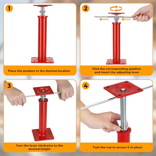 2-Pack House Jacks for Leveling with Adjusting Rod, 11"- 16" Height Range - color: Red, size: 11-16 in