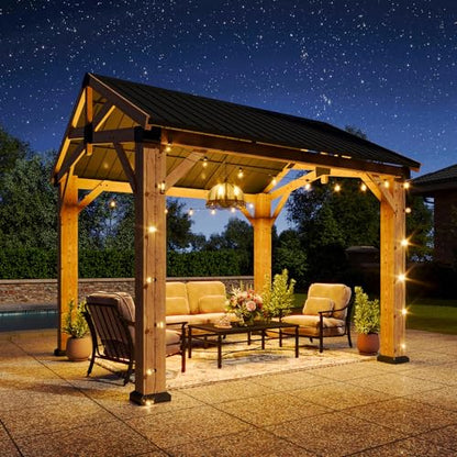 Aoxun 10' x 10' Wood Gazebo with Galvanized Steel Gable Roof, Gray - color: Taupe Gray, size: 10' x 10'