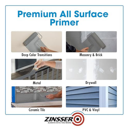 Zinsser 285085 Bulls Eye 1-2-3 All Surface Primer, Gallon, Gray - color: Gray, size: Gallon (Pack of 1)