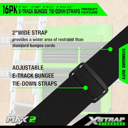 XSTRAP STANDARD 16 Pack E-Track Bungee Tie-Down Straps, Securing Straps Kit - size: Pack of 16
