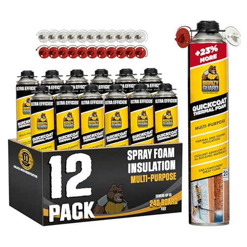 Closed Cell Spray Foam Insulation - 12 Pack, DIY Polyurethane Expanding Insulation Sealant for Garage Door, Attic, Walls - Covers 240 Board Feet (Gun & Cleaner Not Included) - size: 12 Pack, style: Insulation Foam