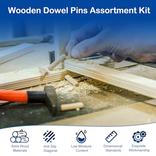 220Pcs Wooden Dowel Pin Assortment Kit, 9 Sizes(1/4", 5/16", 3/8") - size: Mix (6.35mm, 7.94mm, 9.53mm) - 9 Sizes